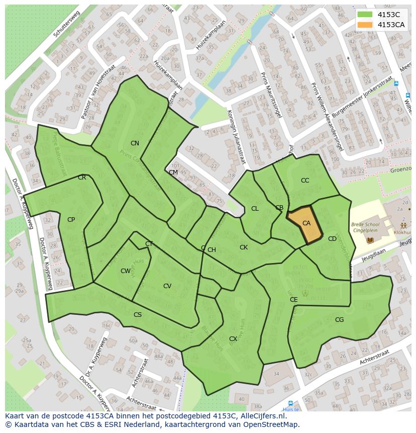 Afbeelding van het postcodegebied 4153 CA op de kaart.