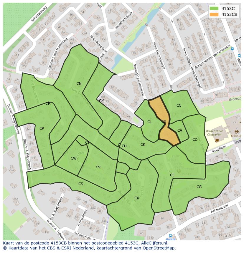 Afbeelding van het postcodegebied 4153 CB op de kaart.