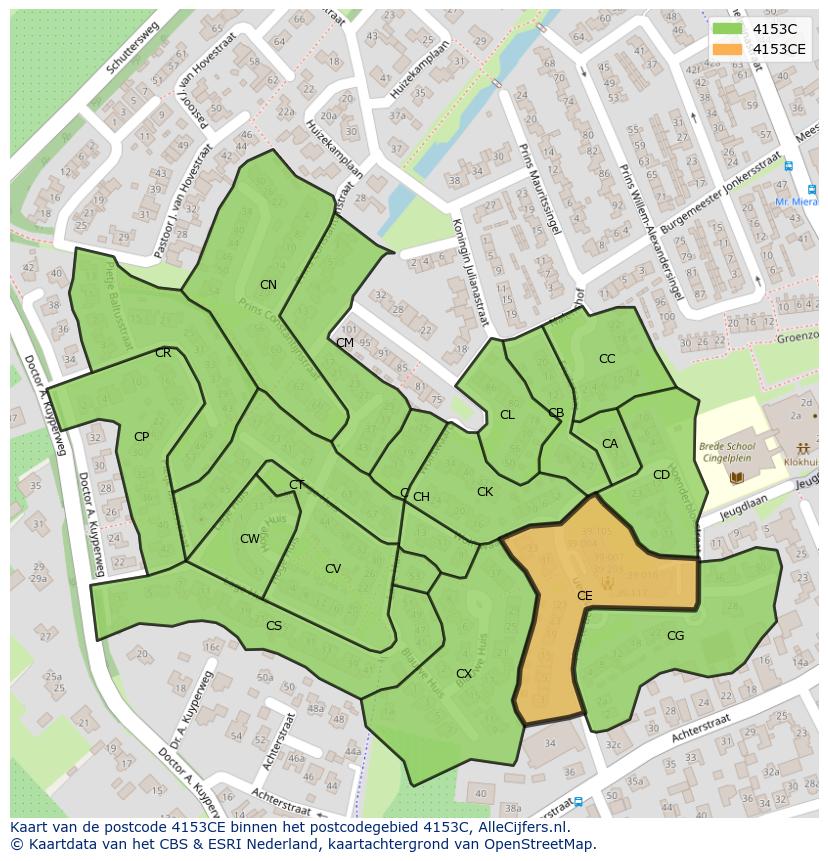 Afbeelding van het postcodegebied 4153 CE op de kaart.