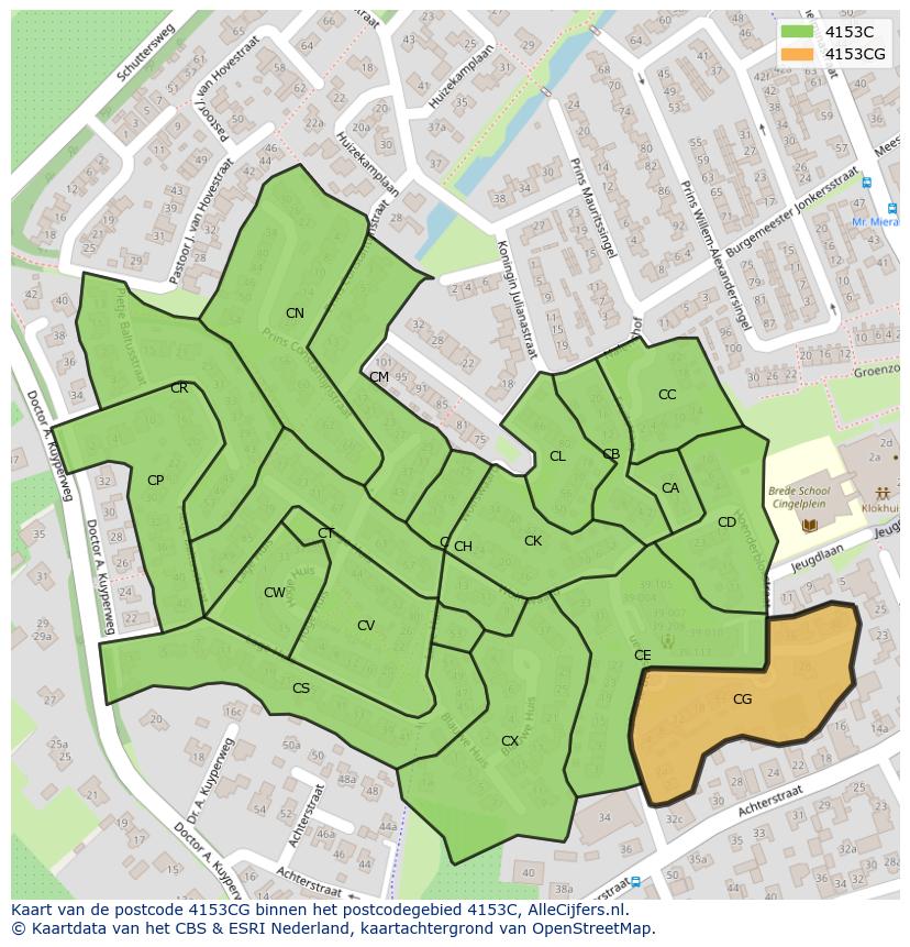 Afbeelding van het postcodegebied 4153 CG op de kaart.