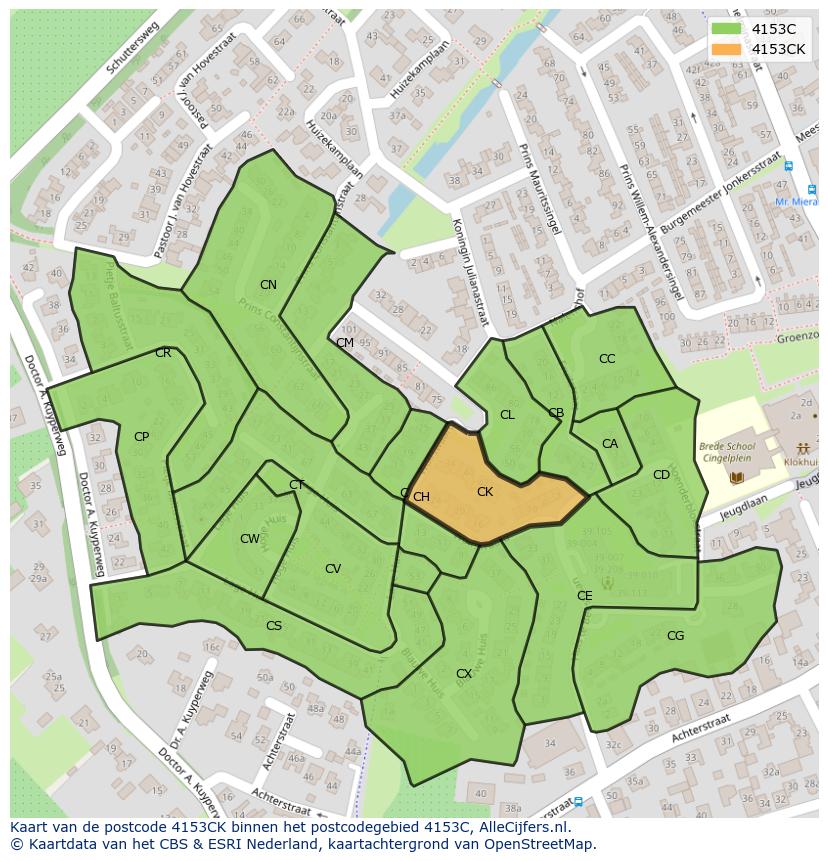 Afbeelding van het postcodegebied 4153 CK op de kaart.