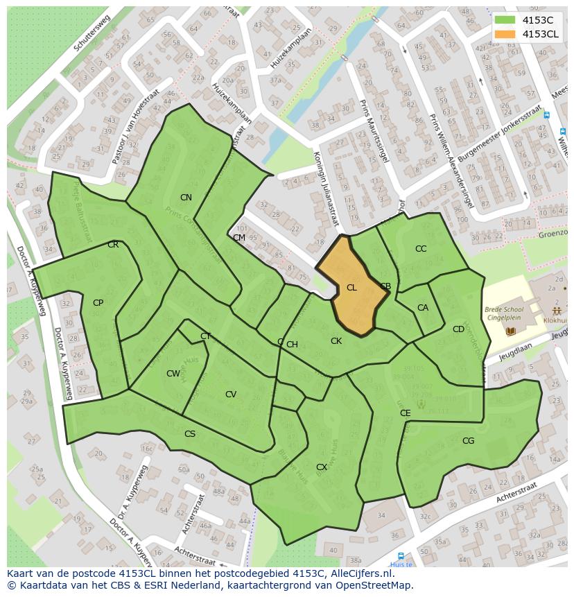 Afbeelding van het postcodegebied 4153 CL op de kaart.