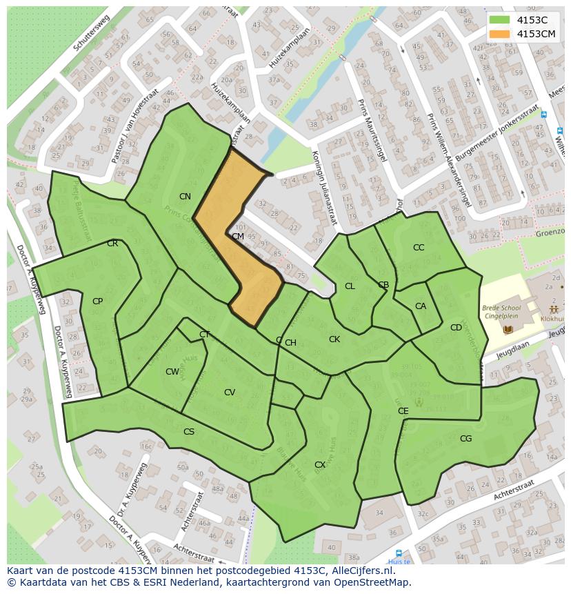 Afbeelding van het postcodegebied 4153 CM op de kaart.