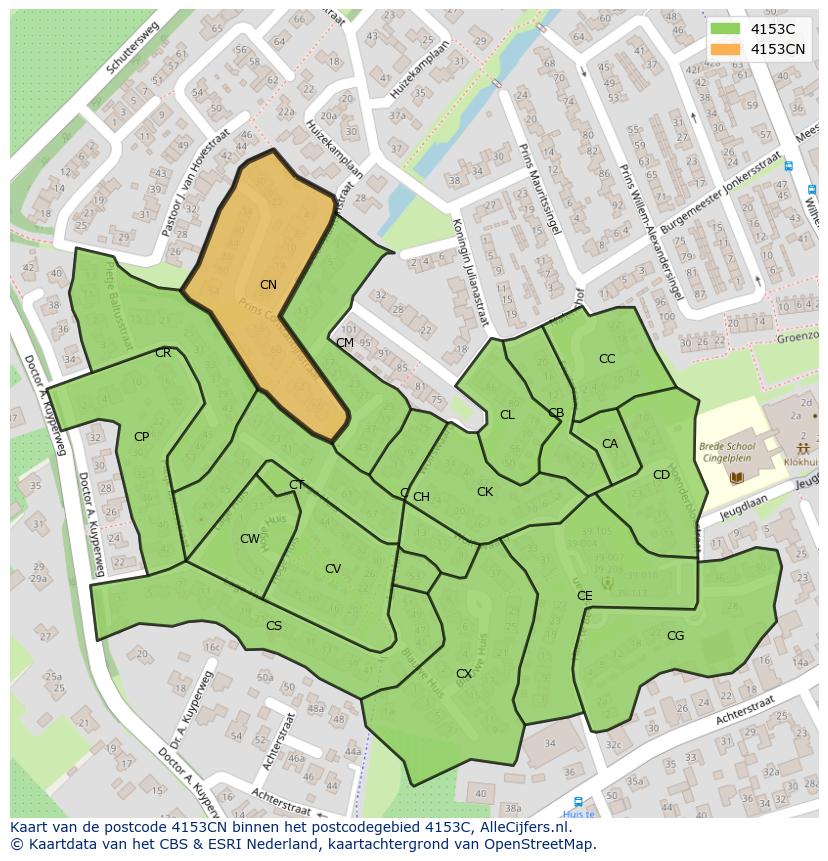 Afbeelding van het postcodegebied 4153 CN op de kaart.