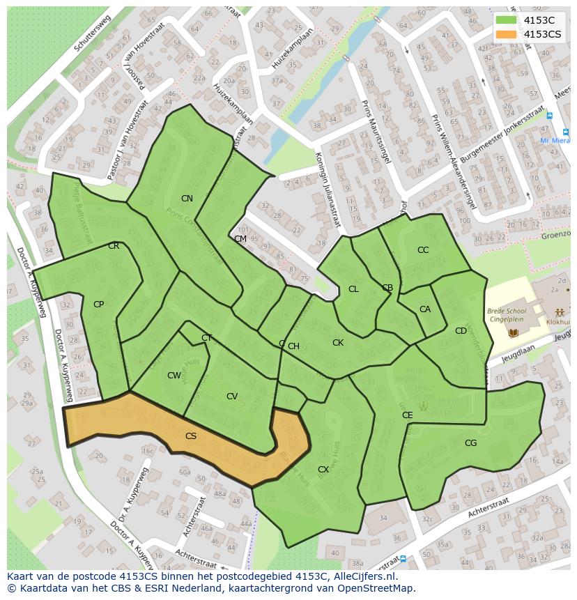 Afbeelding van het postcodegebied 4153 CS op de kaart.