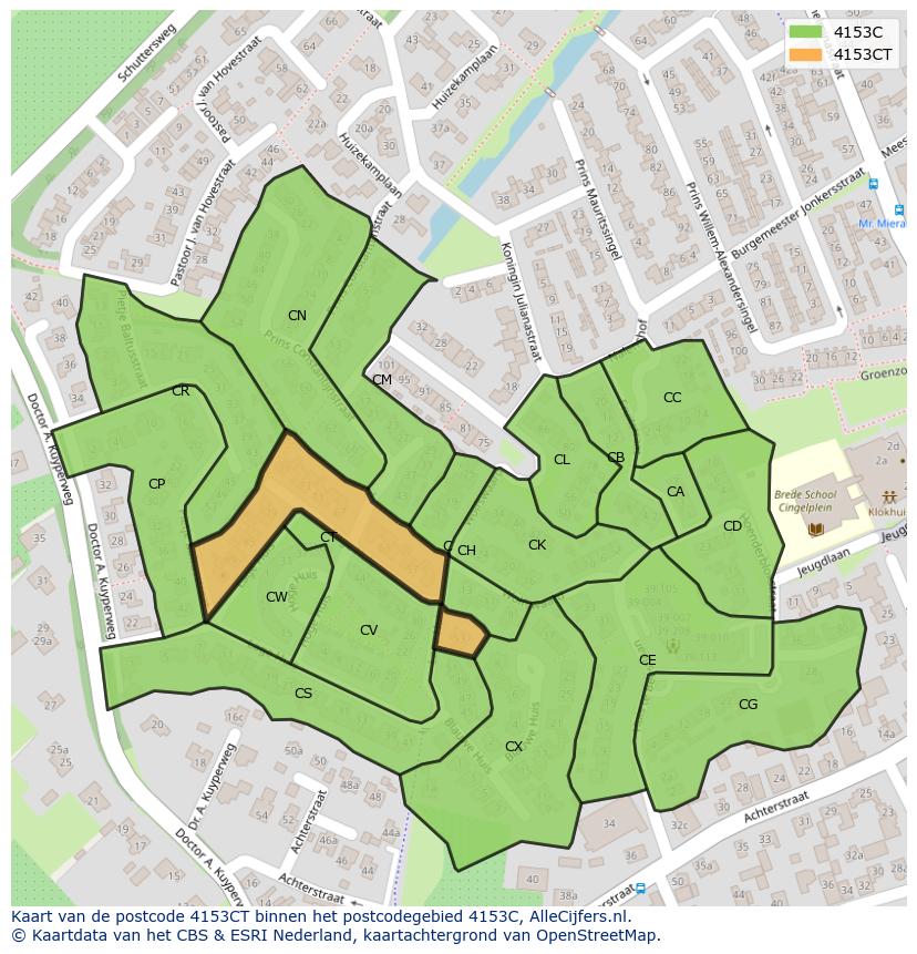Afbeelding van het postcodegebied 4153 CT op de kaart.