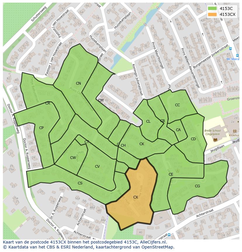 Afbeelding van het postcodegebied 4153 CX op de kaart.