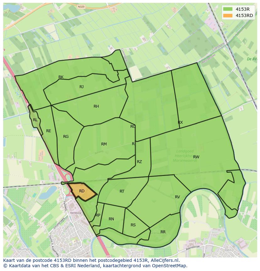 Afbeelding van het postcodegebied 4153 RD op de kaart.