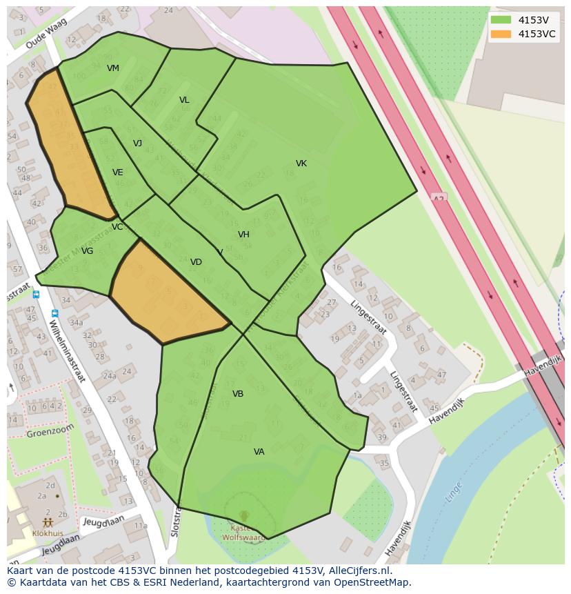 Afbeelding van het postcodegebied 4153 VC op de kaart.