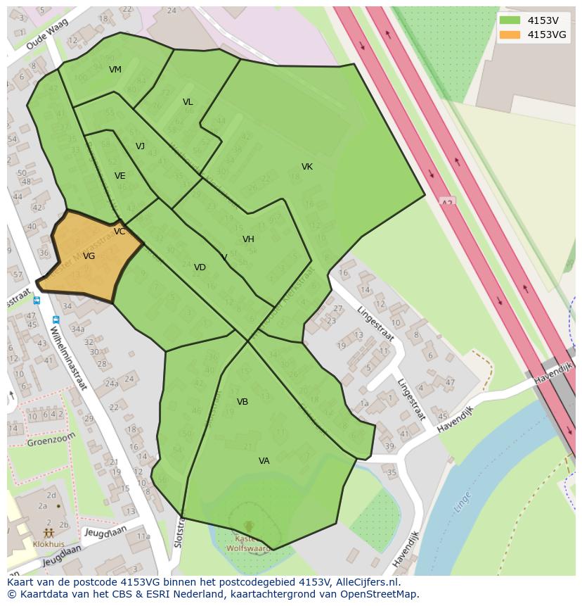Afbeelding van het postcodegebied 4153 VG op de kaart.
