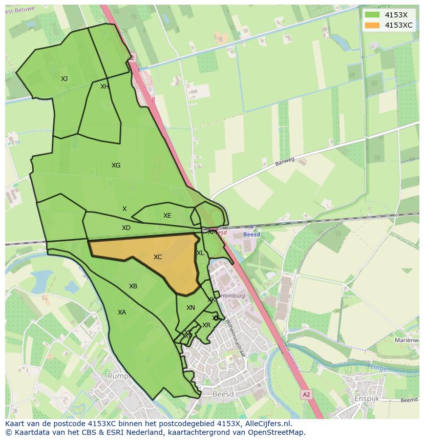 Afbeelding van het postcodegebied 4153 XC op de kaart.