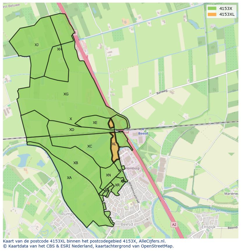 Afbeelding van het postcodegebied 4153 XL op de kaart.