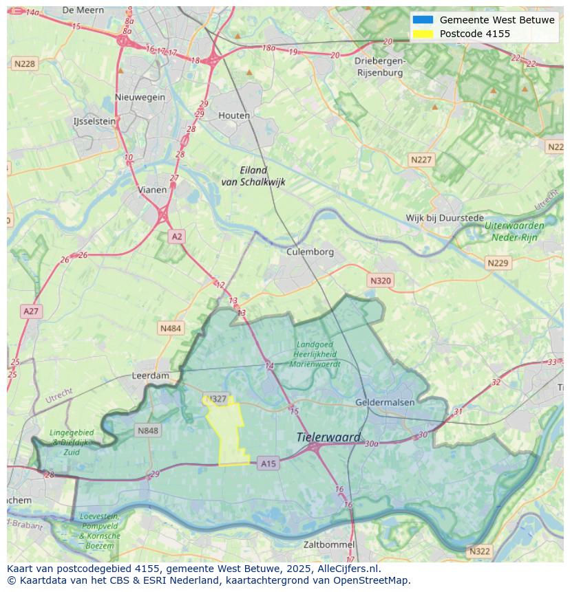 Afbeelding van het postcodegebied 4155 op de kaart.
