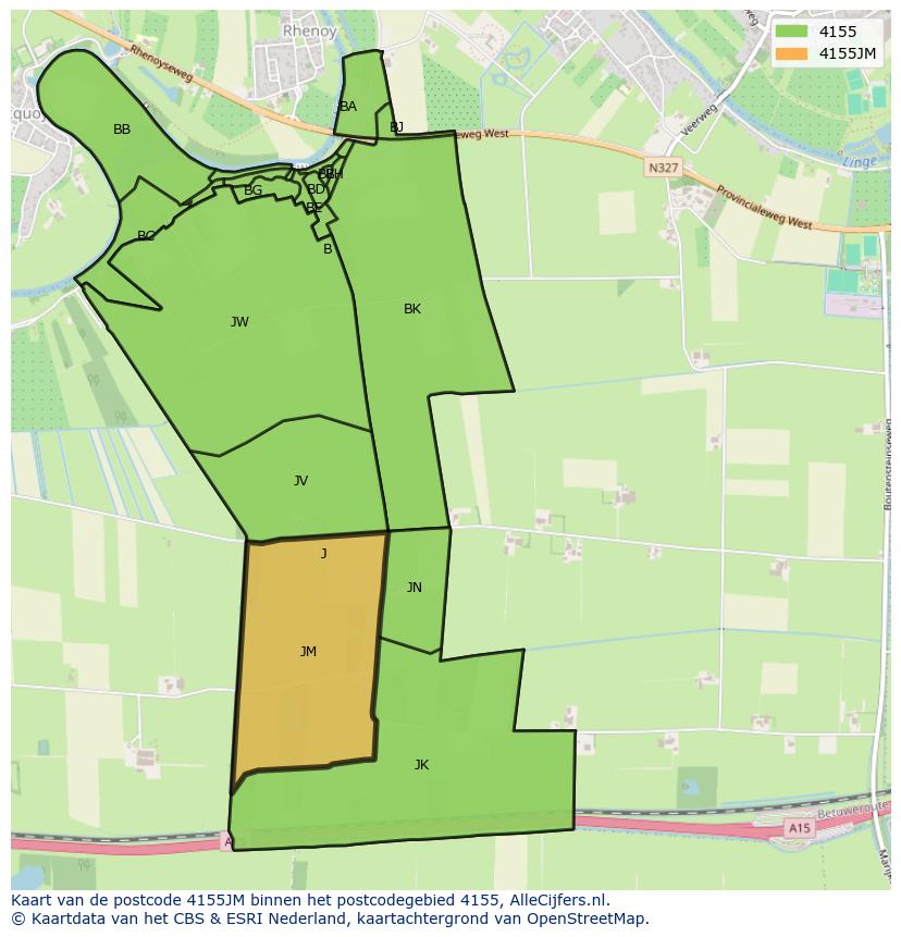 Afbeelding van het postcodegebied 4155 JM op de kaart.