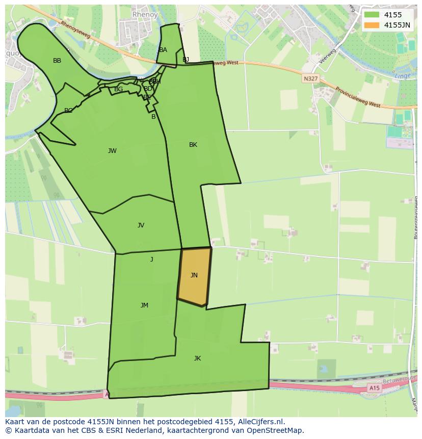 Afbeelding van het postcodegebied 4155 JN op de kaart.