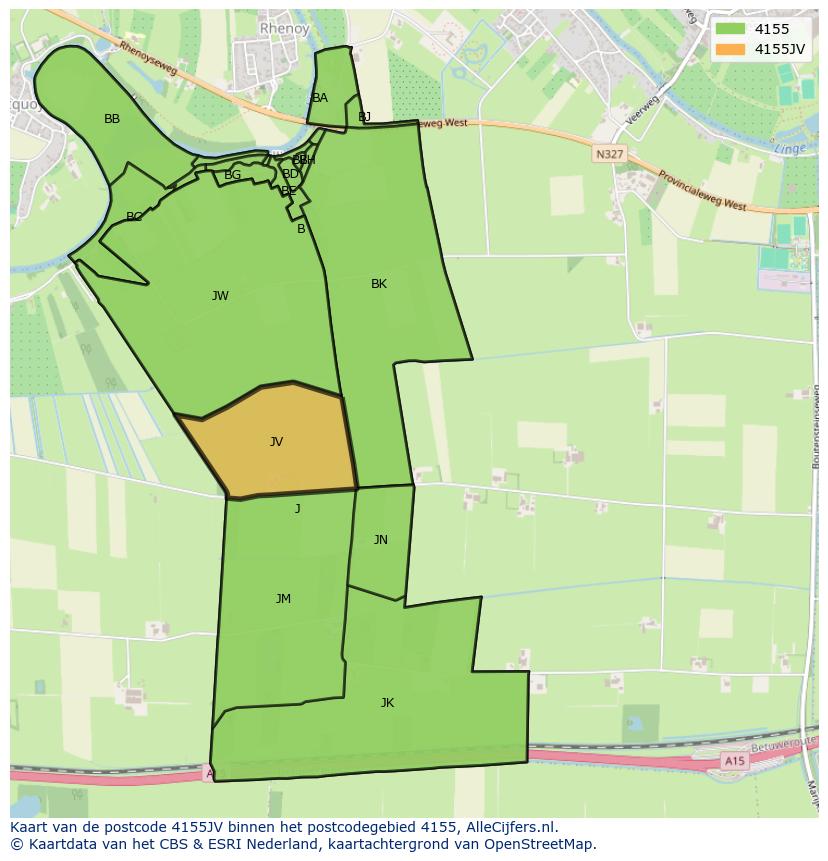 Afbeelding van het postcodegebied 4155 JV op de kaart.