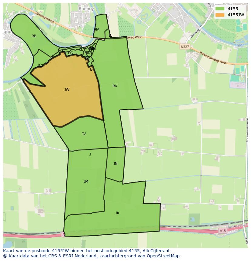 Afbeelding van het postcodegebied 4155 JW op de kaart.