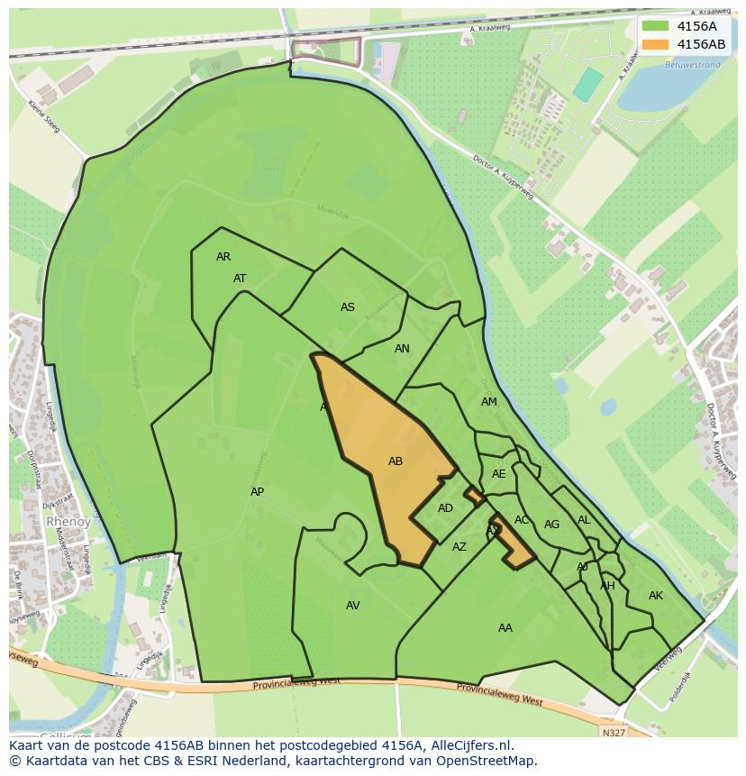 Afbeelding van het postcodegebied 4156 AB op de kaart.