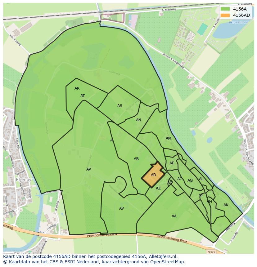 Afbeelding van het postcodegebied 4156 AD op de kaart.