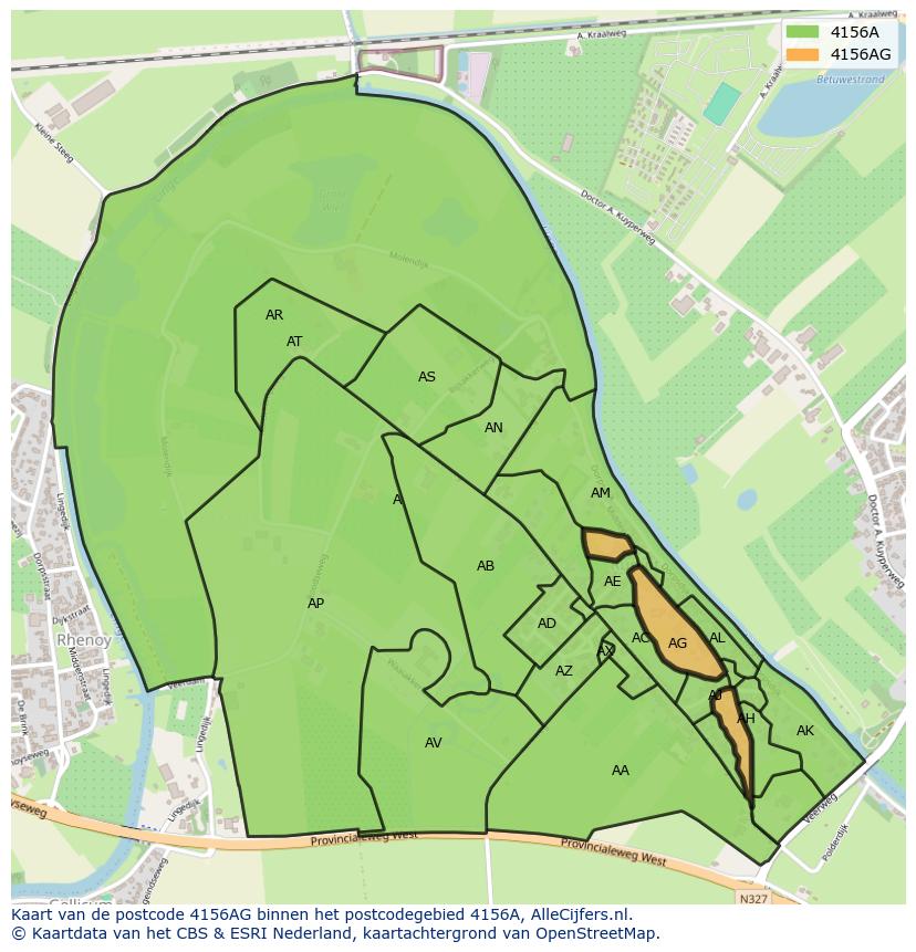 Afbeelding van het postcodegebied 4156 AG op de kaart.