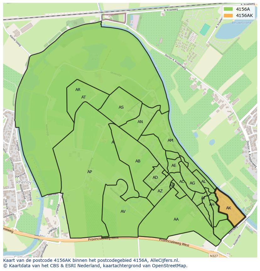 Afbeelding van het postcodegebied 4156 AK op de kaart.