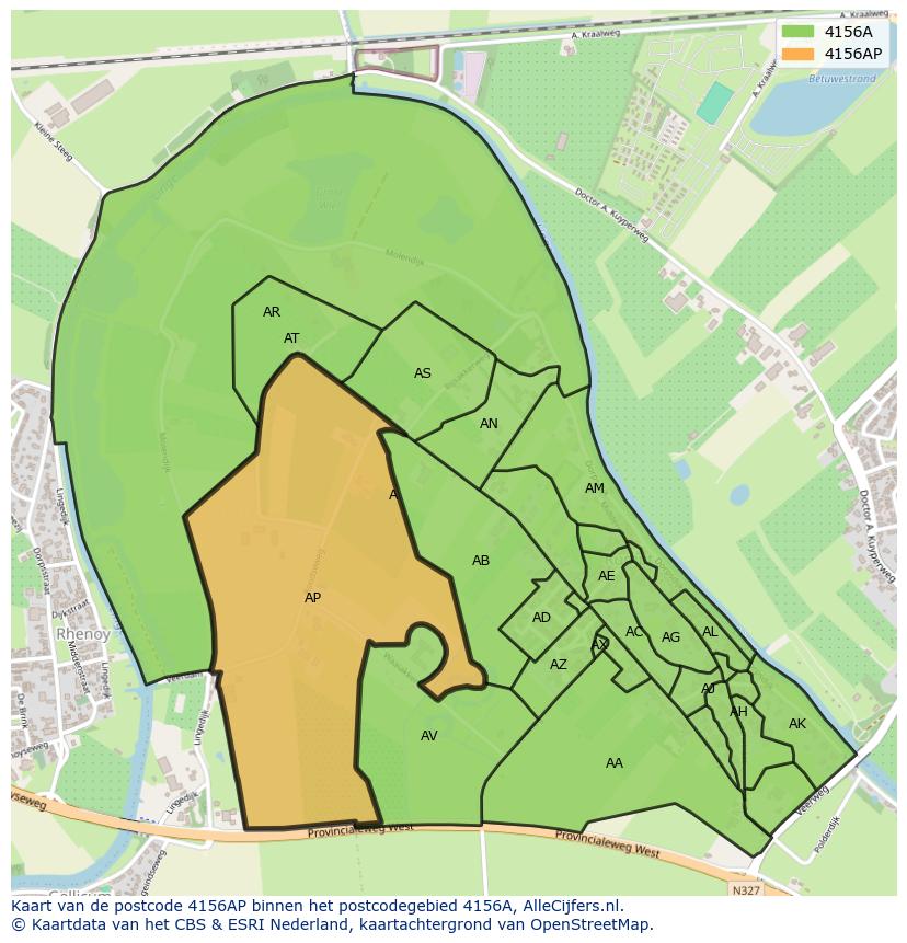 Afbeelding van het postcodegebied 4156 AP op de kaart.