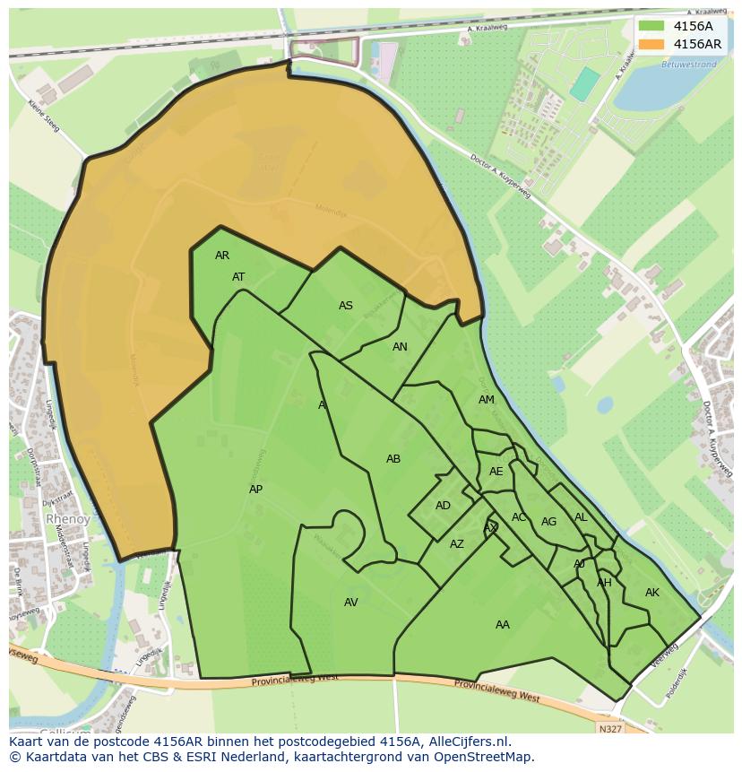 Afbeelding van het postcodegebied 4156 AR op de kaart.