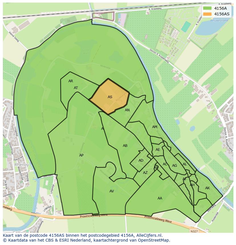 Afbeelding van het postcodegebied 4156 AS op de kaart.