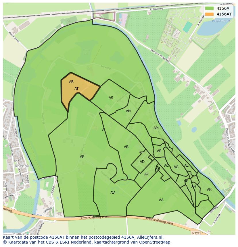 Afbeelding van het postcodegebied 4156 AT op de kaart.