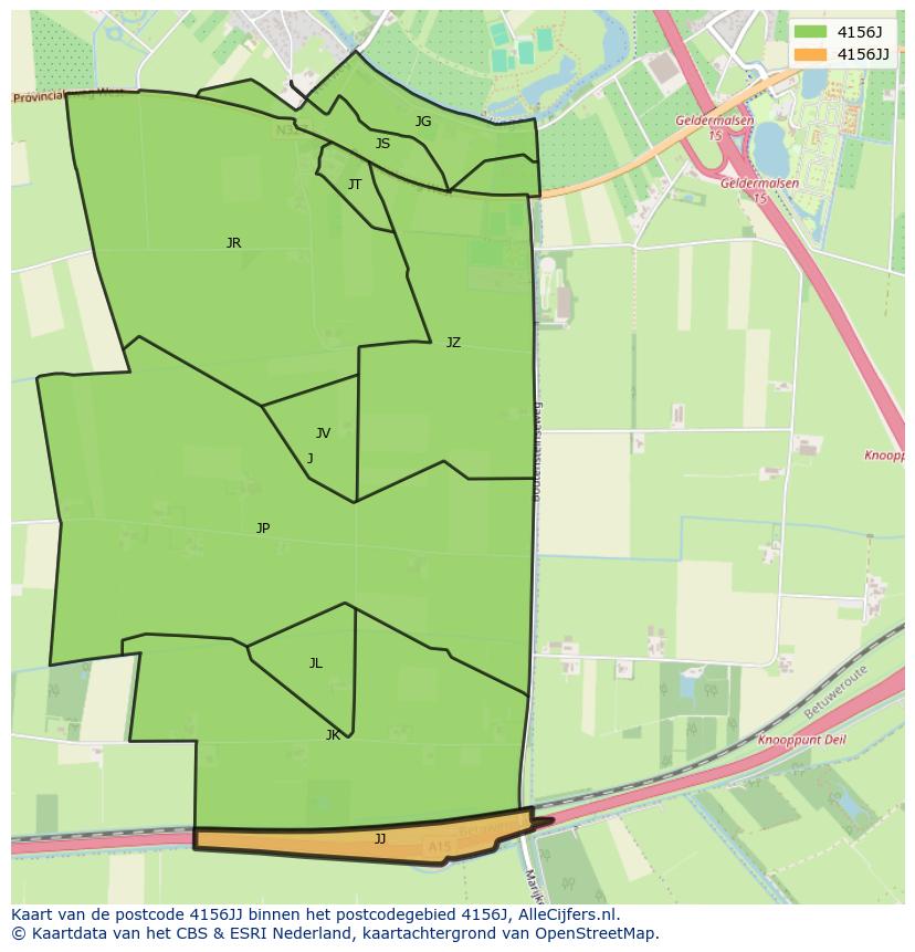 Afbeelding van het postcodegebied 4156 JJ op de kaart.