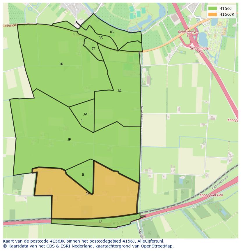 Afbeelding van het postcodegebied 4156 JK op de kaart.
