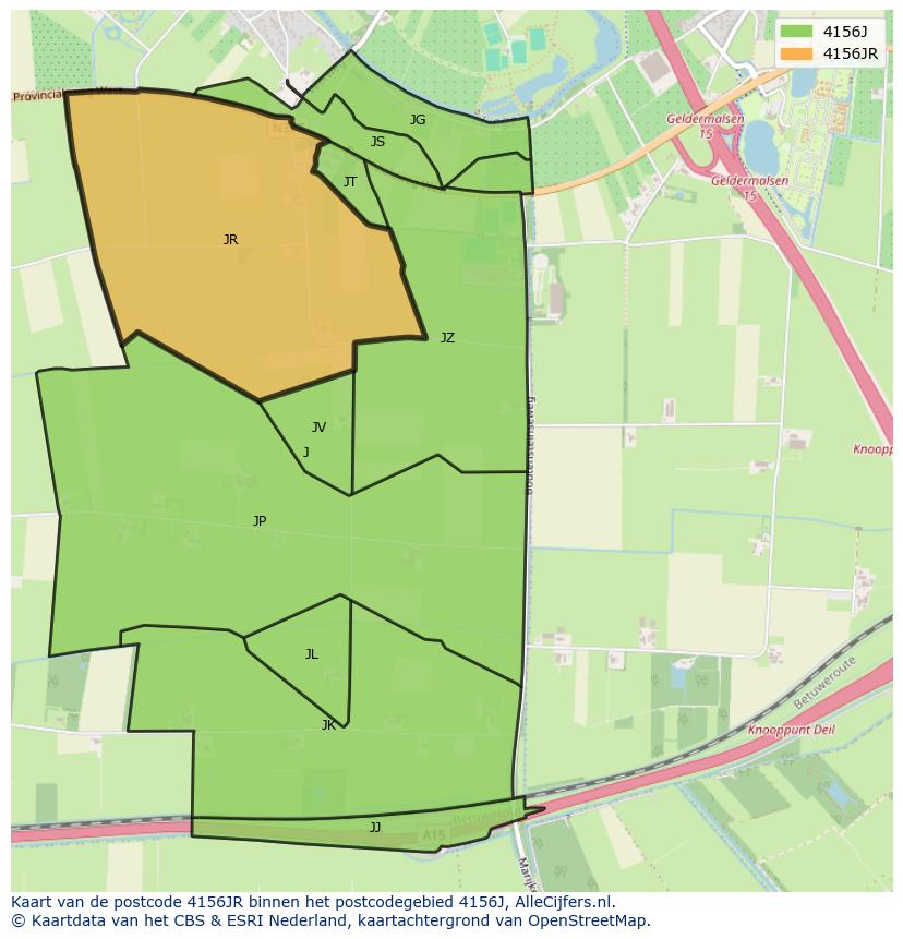 Afbeelding van het postcodegebied 4156 JR op de kaart.