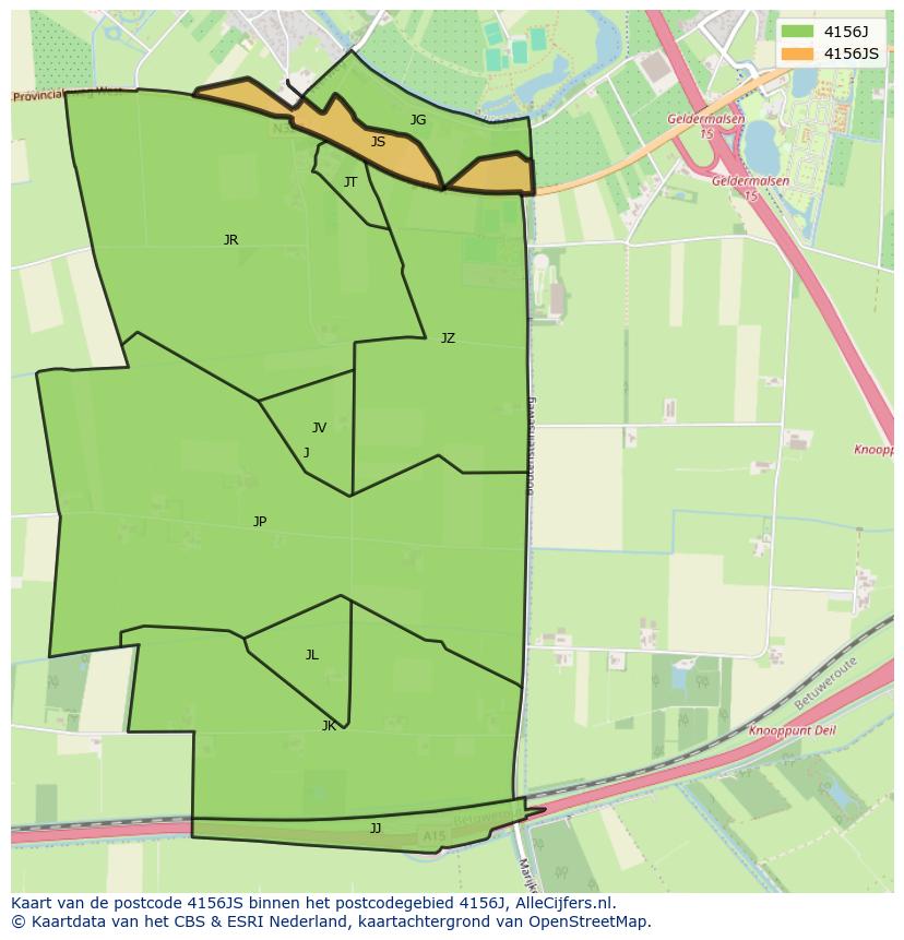 Afbeelding van het postcodegebied 4156 JS op de kaart.