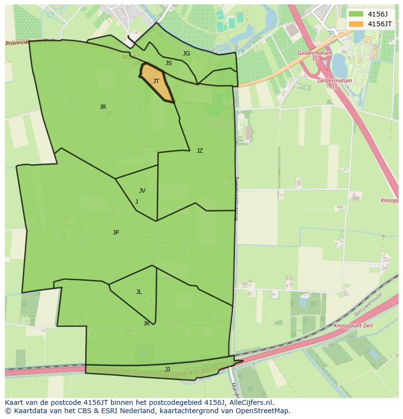 Afbeelding van het postcodegebied 4156 JT op de kaart.