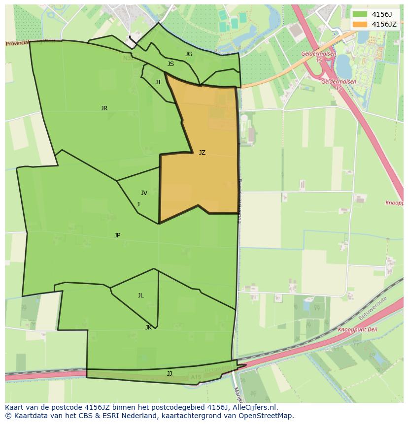 Afbeelding van het postcodegebied 4156 JZ op de kaart.
