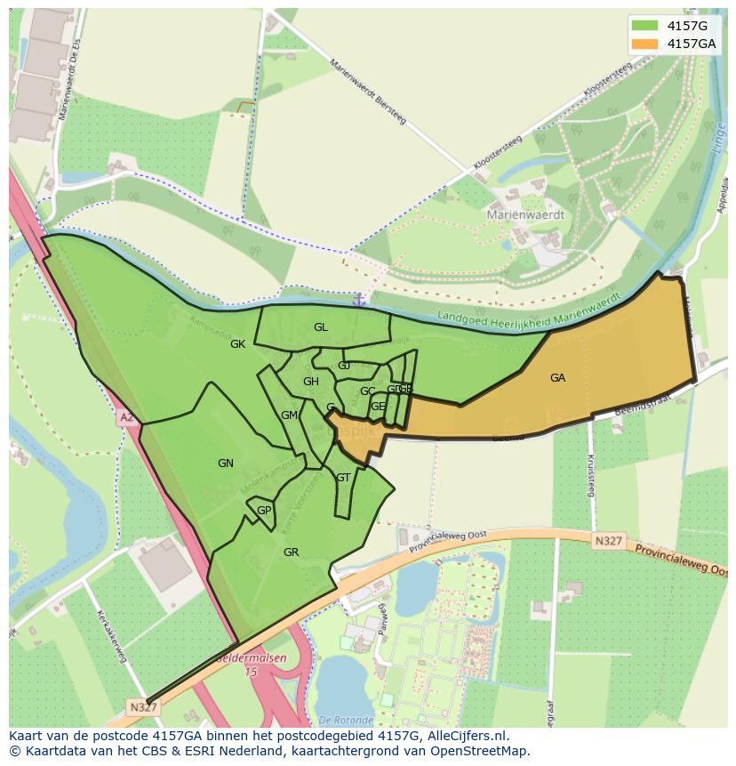 Afbeelding van het postcodegebied 4157 GA op de kaart.