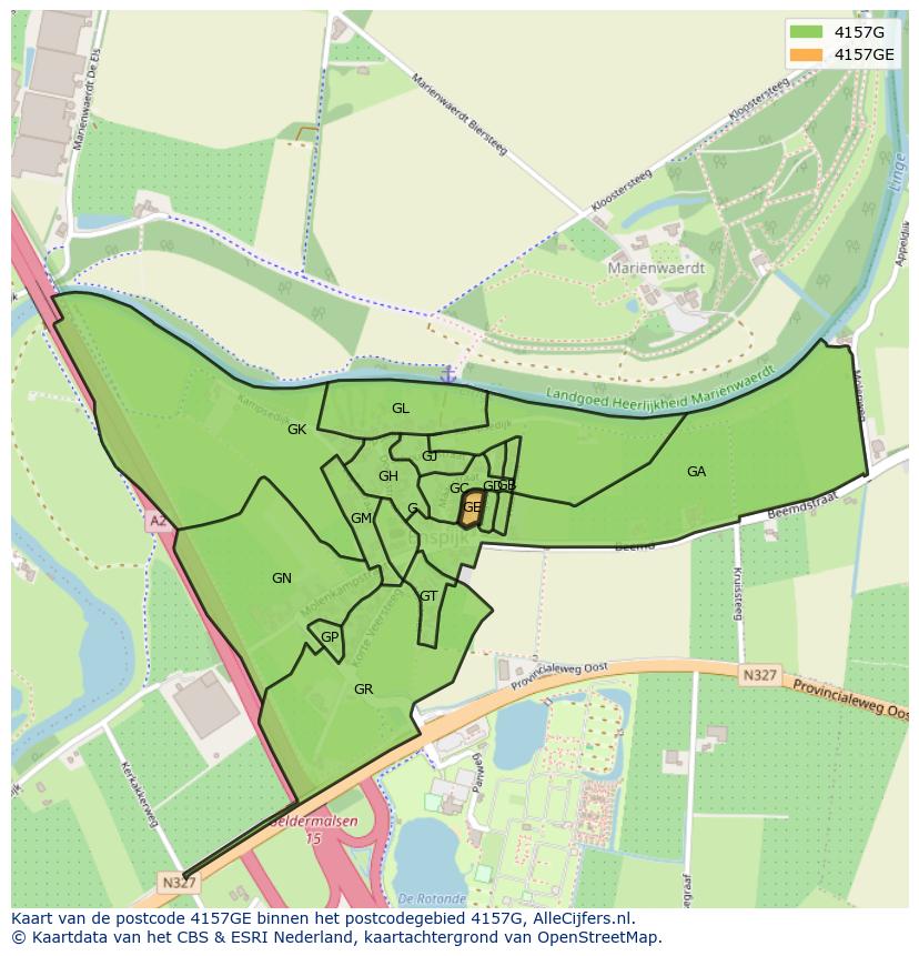 Afbeelding van het postcodegebied 4157 GE op de kaart.
