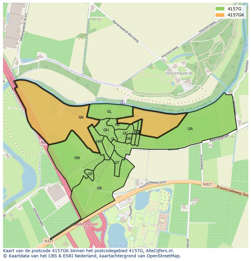Afbeelding van het postcodegebied 4157 GK op de kaart.