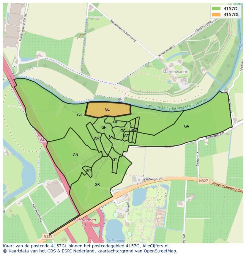 Afbeelding van het postcodegebied 4157 GL op de kaart.