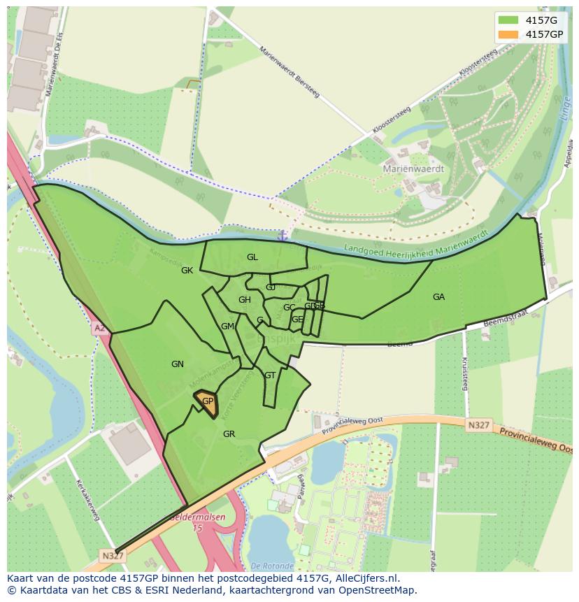 Afbeelding van het postcodegebied 4157 GP op de kaart.