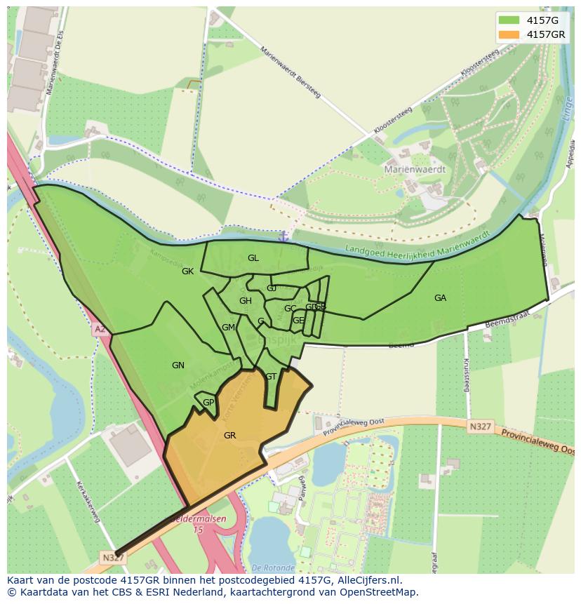 Afbeelding van het postcodegebied 4157 GR op de kaart.
