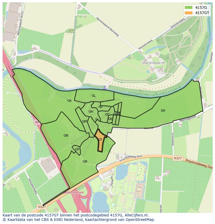 Afbeelding van het postcodegebied 4157 GT op de kaart.