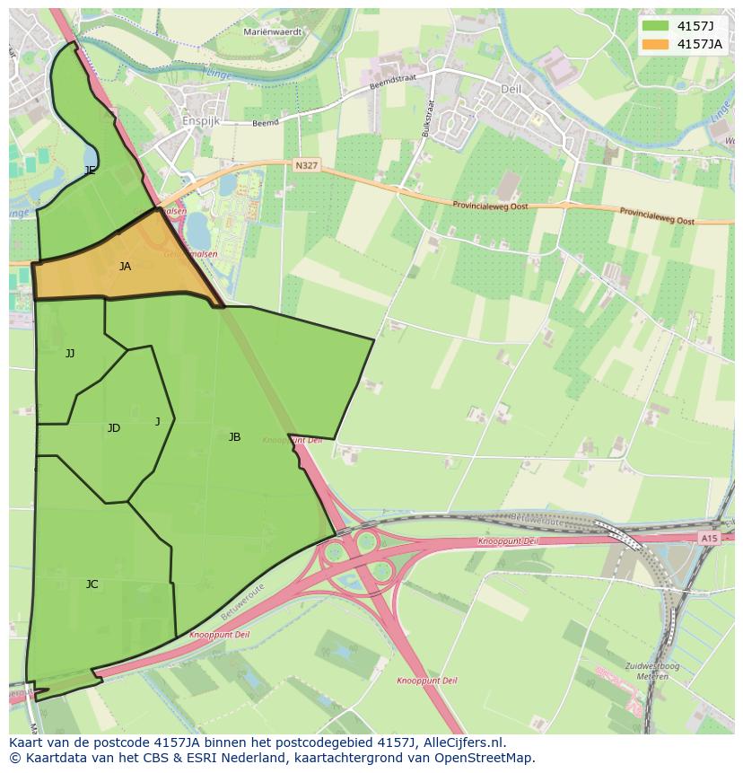 Afbeelding van het postcodegebied 4157 JA op de kaart.