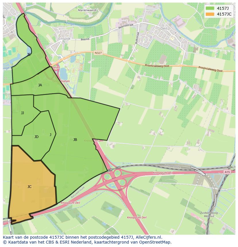 Afbeelding van het postcodegebied 4157 JC op de kaart.