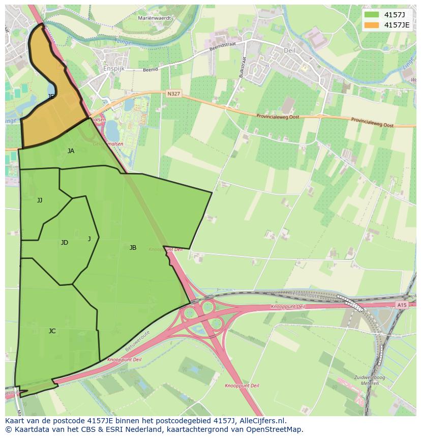 Afbeelding van het postcodegebied 4157 JE op de kaart.