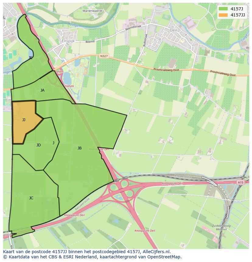 Afbeelding van het postcodegebied 4157 JJ op de kaart.