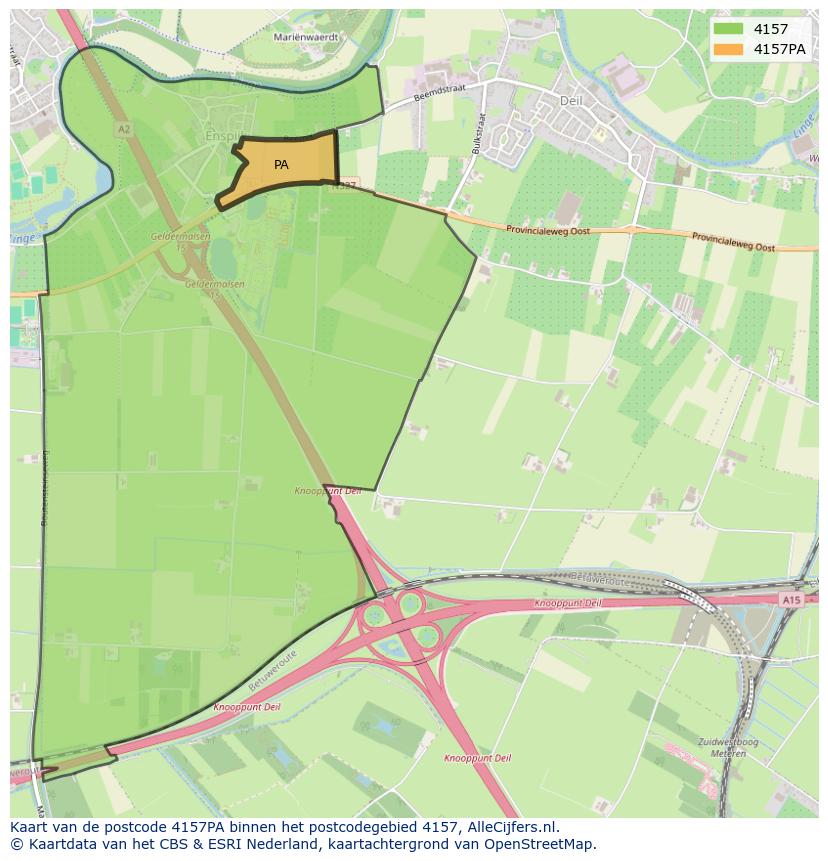 Afbeelding van het postcodegebied 4157 PA op de kaart.