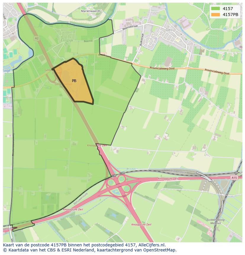 Afbeelding van het postcodegebied 4157 PB op de kaart.