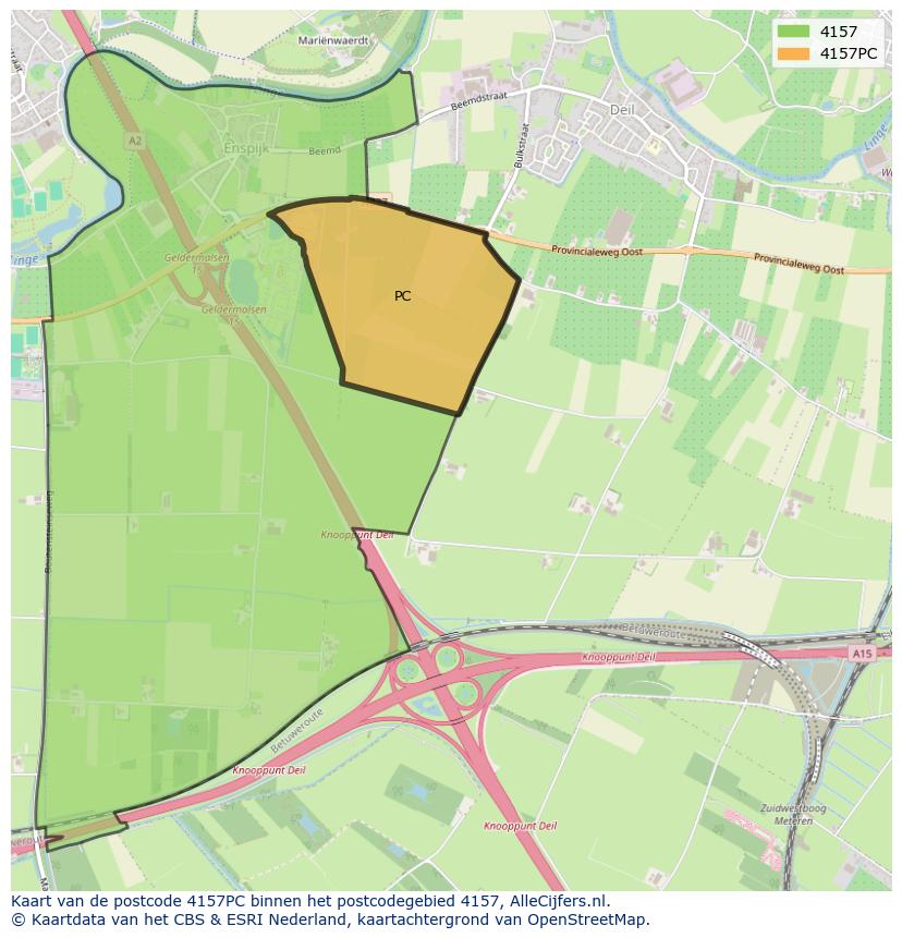 Afbeelding van het postcodegebied 4157 PC op de kaart.