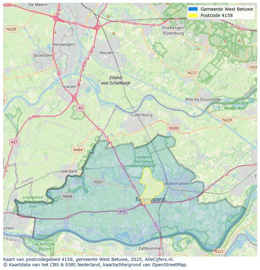 Afbeelding van het postcodegebied 4158 op de kaart.